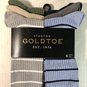 Gold Toe Socks Men Size 6-12.5 “Stanton Crew” Long Dress Socks 6 Pairs Blue/gray